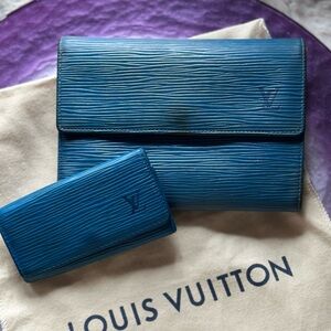 Louis Vuitton Blue Epi Leather Wallet & Key Holder Set with Dustbag